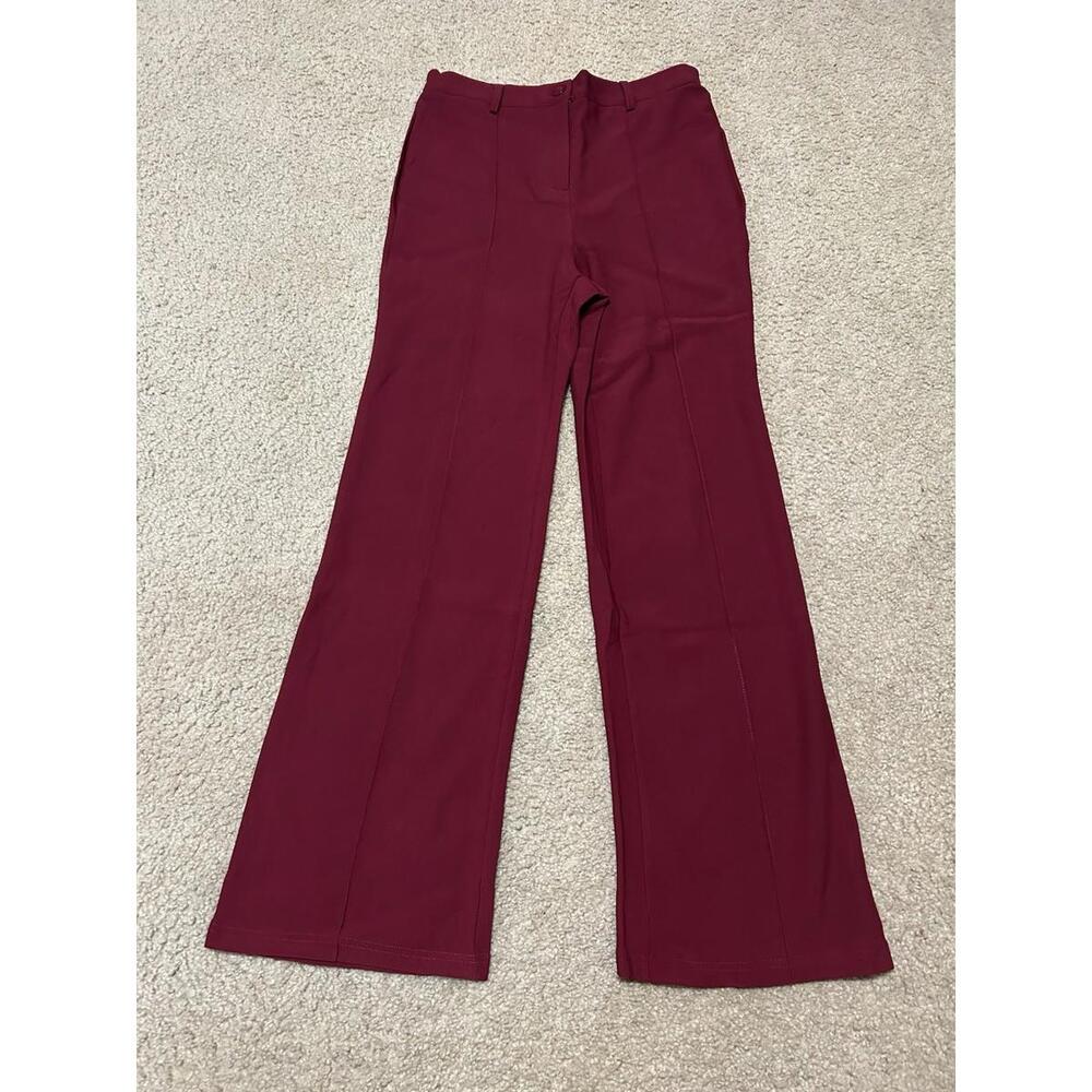 CHIC ME Womens Dress Pants Pleated Front Maroon Size Large